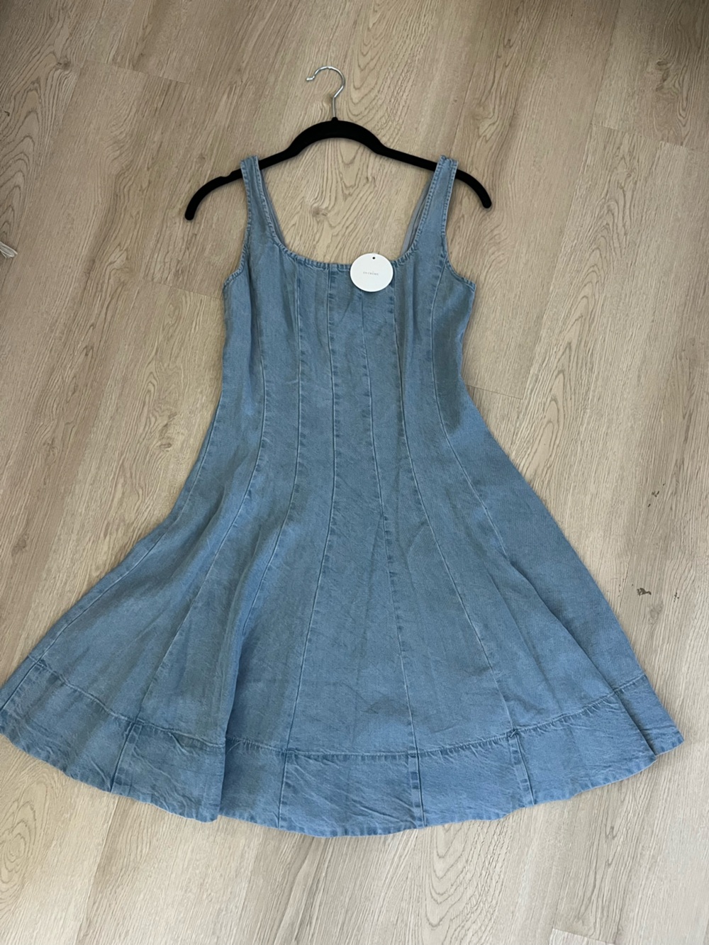 En Creme Light Blue Denim-Style Mini Dress